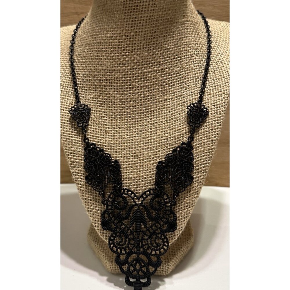 Off Park Collection Necklace Black Metal Open Work Lace Scrollwork Goth Cosplay